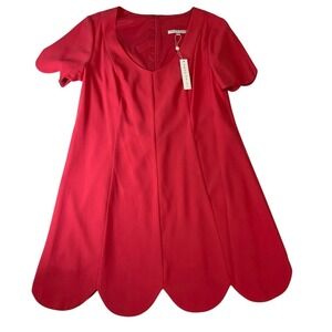 NWT Trina Turk Dress Womens Size 14 Coral Red A-Line Shift Scalloped Hem Resortw